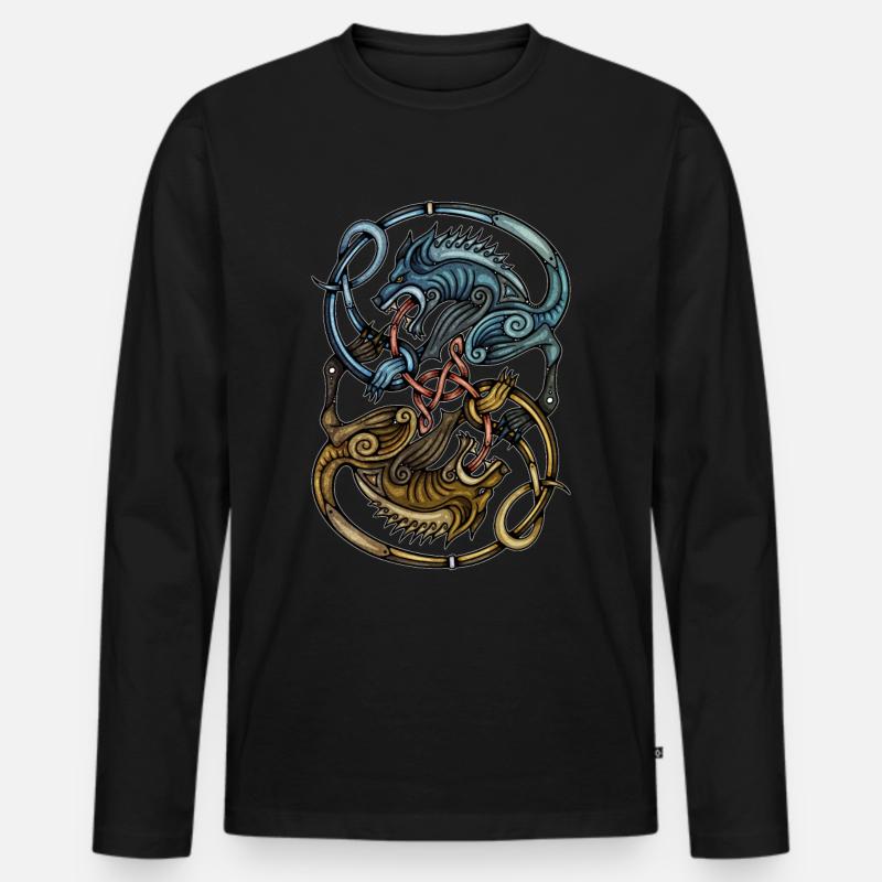 Wikinger Wölfe - Männer Premium Bio Langarmshirt - Schwarz