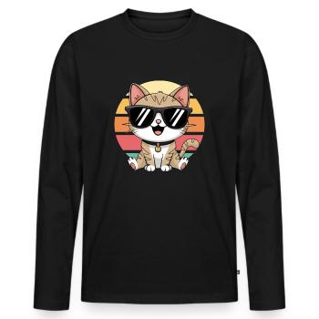 Cool Cat With Sunglasses Vintage Sunset - Men's Premium Organic Long Sleeve Shirt - black - Front - Nico (187cm)