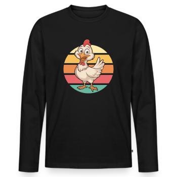 Cool Cartoon Chicken Vintage Sunset - Men's Premium Organic Long Sleeve Shirt - black - Front - Nico (187cm)