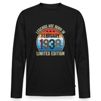 Legends Are Born In February 1938 Limited Edition - Männer Premium Bio Langarmshirt - Schwarz - Vorne - Nico (187cm)
