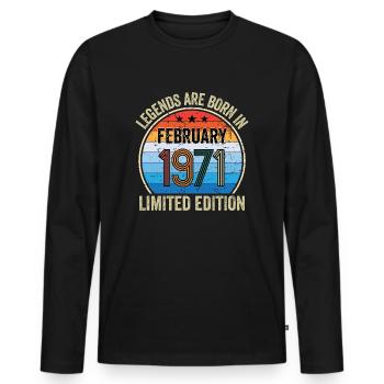 Legends Are Born In February 1971 Limited Edition - Männer Premium Bio Langarmshirt - Schwarz - Vorne - Nico (187cm)
