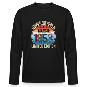 Legends Are Born In March 1953 Edition Limitée - T-shirt manches longues Premium bio Homme - noir - Devant - Nico (187cm)