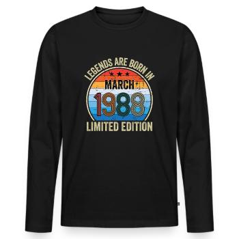 Legends Are Born In March 1988 Édition limitée - T-shirt manches longues Premium bio Homme - noir - Devant - Nico (187cm)
