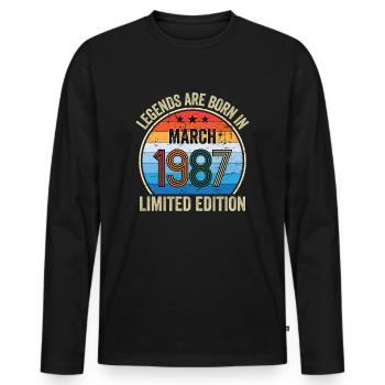 Legends Are Born In March 1987 Edition Limitée - T-shirt manches longues Premium bio Homme - noir - Devant - Nico (187cm)