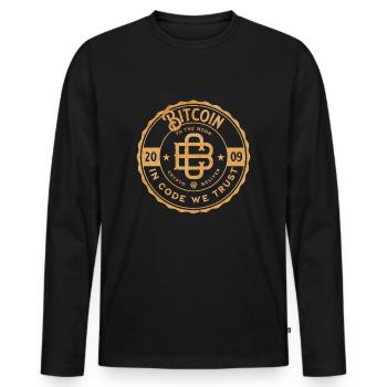 Bitcoin - Dans code, nous faisons confiance - T-shirt manches longues Premium bio Homme - noir - Devant - Nico (187cm)