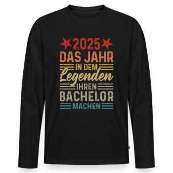 2025 - Jahr in dem Legenden ihren Bachelor machen - Männer Premium Bio Langarmshirt - Schwarz - Vorne - Nico (187cm)