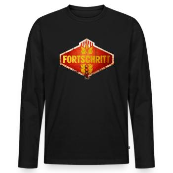 DDR FORTSCHRITT Ostalgie Vintage Logo - Männer Premium Bio Langarmshirt - Schwarz - Vorne - Nico (187cm)
