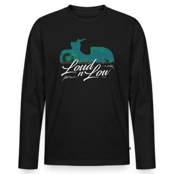 LOUD N LOW - Simson Schwalbe KR51 DDR DesignArt - - Männer Premium Bio Langarmshirt - Schwarz - Vorne - Nico (187cm)