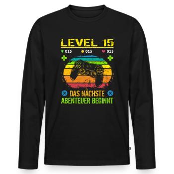 Geburtstag Gamer Level 15 Geburtstagsshirt Jungen - Männer Premium Bio Langarmshirt - Schwarz - Vorne - Nico (187cm)