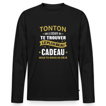 Tonton le plus beau cadeau c'est nous humour oncle - T-shirt manches longues Premium bio Homme - noir - Devant - Nico (187cm)