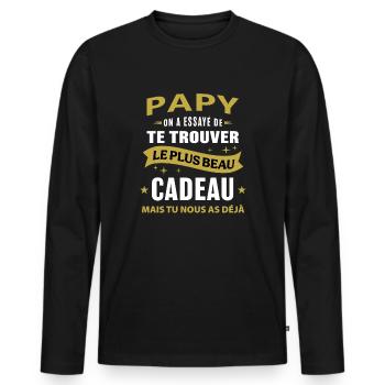 Papy le plus beau cadeau c'est nous cadeau papi - T-shirt manches longues Premium bio Homme - noir - Devant - Nico (187cm)