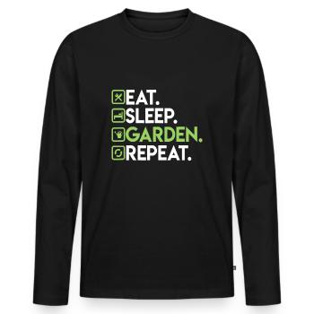 Eat Sleep Garden Repeat - Idée de jardinage - T-shirt manches longues Premium bio Homme - noir - Devant - Nico (187cm)