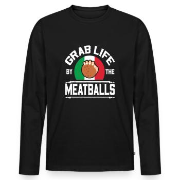 Lustige Fleischbällchen Italienisches Essen Italien Flagge - Männer Premium Bio Langarmshirt - Schwarz - Vorne - Nico (187cm)