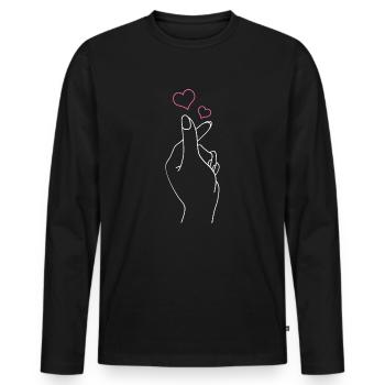 K-Pop Hand Symbol Heart K-Drama Korean Pop Music - Men's Premium Organic Long Sleeve Shirt - black - Front - Nico (187cm)