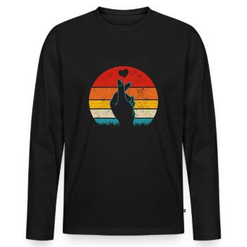 K-Pop Heart Symbole de la main K-Drama Pop coréenne - T-shirt manches longues Premium bio Homme - noir - Devant - Nico (187cm)