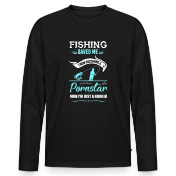 Vêtements Pornstar de pêche pour hommes | Drôle de pêcheur - T-shirt manches longues Premium bio Homme - noir - Devant - Nico (187cm)