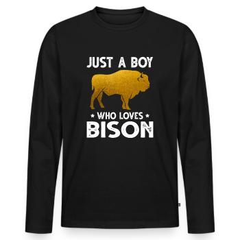 Juste un garçon qui aime les amoureux des animaux mignons du bison - T-shirt manches longues Premium bio Homme - noir - Devant - Nico (187cm)