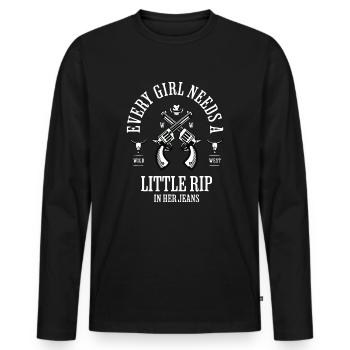 Every Girl Needs A Little Rip In Her Jeans retro - Men's Premium Organic Long Sleeve Shirt - black - Front - Nico (187cm)
