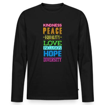 Kindness Peace Equality Love Inclusion - Men's Premium Organic Long Sleeve Shirt - black - Front - Nico (187cm)