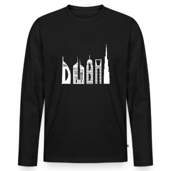 Dubai Idee Skyline Souvenir berühmte Gebäude - Männer Premium Bio Langarmshirt - Schwarz - Vorne - Nico (187cm)