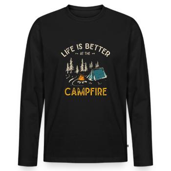 Das Leben ist besser am Lagerfeuer Funny Camper Camp - Männer Premium Bio Langarmshirt - Schwarz - Vorne - Nico (187cm)