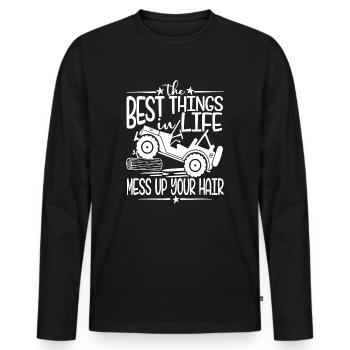 Meilleures choses La vie gâche vos cheveux Été amusant - T-shirt manches longues Premium bio Homme - noir - Devant - Nico (187cm)