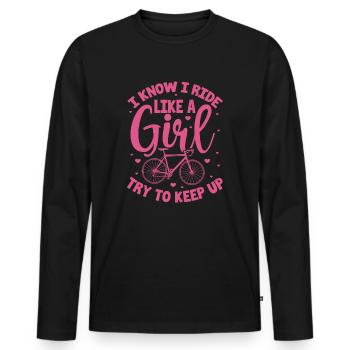 Je sais que je roule comme une fille essaie de suivre le VTT - T-shirt manches longues Premium bio Homme - noir - Devant - Nico (187cm)