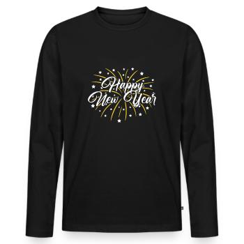 Happy New Year - Men's Premium Organic Long Sleeve Shirt - black - Front - Nico (187cm)