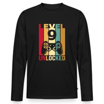 Dix 9 ans 9 anniversaire garçon fils drôle joueur 9ème ans - T-shirt manches longues Premium bio Homme - noir - Devant - Nico (187cm)