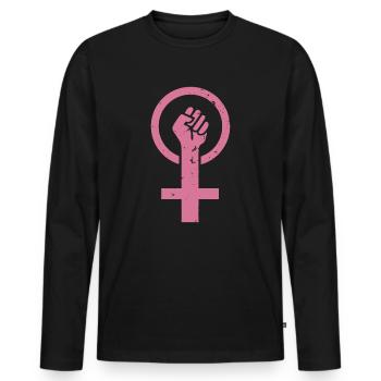 Feministin - Venus - Weibliches Zeichen - Niedliche Feministin - Männer Premium Bio Langarmshirt - Schwarz - Vorne - Nico (187cm)