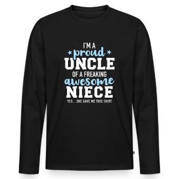 Stolzer Onkel einer tollen Nichte, sie hat mir dieses Geschenk gemacht - Männer Premium Bio Langarmshirt - Schwarz - Vorne - Nico (187cm)