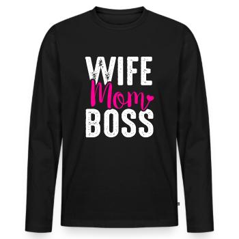 Femme Maman - T-shirt manches longues Premium bio Homme - noir - Devant - Nico (187cm)