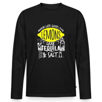 Das Leben gibt dir Zitronen, schnapp dir Tequila, Salz, Cinco Mayo - Männer Premium Bio Langarmshirt - Schwarz - Vorne - Nico (187cm)
