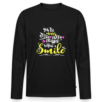 Vous n’êtes jamais complètement habillé sans un sourire - T-shirt manches longues Premium bio Homme - noir - Devant - Nico (187cm)