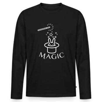 Kaninchen im Zauberhut mit Zauberstab Magier - Männer Premium Bio Langarmshirt - Schwarz - Vorne - Nico (187cm)