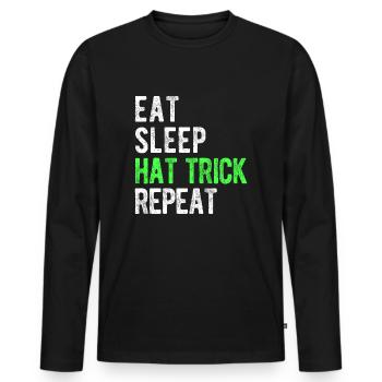 Essen, Schlafen, Hattrick, Wiederholung Cooler Eishockey-Fan - Männer Premium Bio Langarmshirt - Schwarz - Vorne - Nico (187cm)