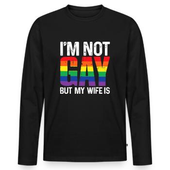 Je ne suis pas gay mais ma femme est drôle LGBT arc-en-ciel - T-shirt manches longues Premium bio Homme - noir - Devant - Nico (187cm)