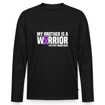 Mein Bruder ist ein Krieger Purple Ribbon Epilepsie - Männer Premium Bio Langarmshirt - Schwarz - Vorne - Nico (187cm)