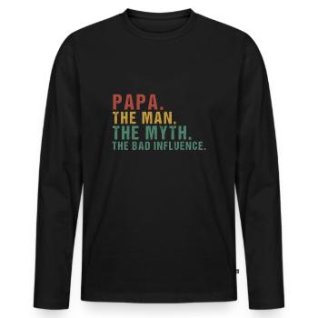 Papa L’homme Le mythe La mauvaise influence Le père - T-shirt manches longues Premium bio Homme - noir - Devant - Nico (187cm)