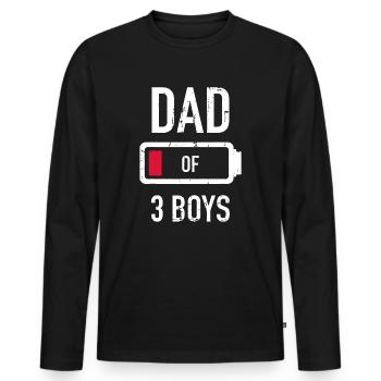 Vater von 3 Drei Jungen Low Battery Geschenk für den Vater - Männer Premium Bio Langarmshirt - Schwarz - Vorne - Nico (187cm)