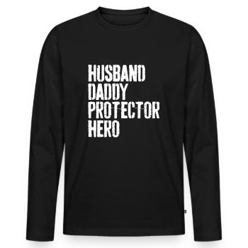 Herren Ehemann Papa Beschützer Held - Vatertag - Männer Premium Bio Langarmshirt - Schwarz - Vorne - Nico (187cm)