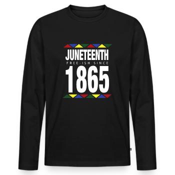 Juneteenth Free-ish depuis 1865 Jour de l’Indépendance - T-shirt manches longues Premium bio Homme - noir - Devant - Nico (187cm)