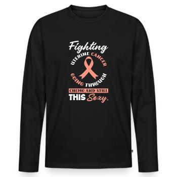 Kampf gegen Gebärmutterkrebs, Chemo & immer noch sexy - Männer Premium Bio Langarmshirt - Schwarz - Vorne - Nico (187cm)