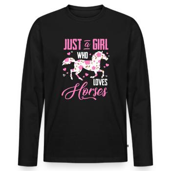 Nur ein Mädchen, das Pferde liebt Blumenpferd - Männer Premium Bio Langarmshirt - Schwarz - Vorne - Nico (187cm)