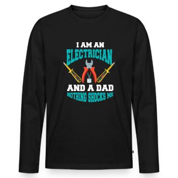 Mens Electrician Dad, Electrician Father - Men's Premium Organic Long Sleeve Shirt - black - Front - Nico (187cm)