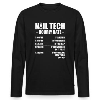 Technicien des ongles Rate Nail Tech Artist Manucure - T-shirt manches longues Premium bio Homme - noir - Devant - Nico (187cm)