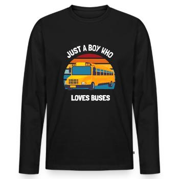 Nur ein Junge, der Busse liebt Schulbus Kleinkinder Kinder - Männer Premium Bio Langarmshirt - Schwarz - Vorne - Nico (187cm)