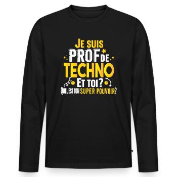 Techno Prof Professeur Métier Collège Lycée - T-shirt manches longues Premium bio Homme - noir - Devant - Nico (187cm)