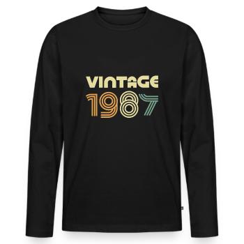 Vintage 1987, 34th Birthday Gift - Men's Premium Organic Long Sleeve Shirt - black - Front - Nico (187cm)