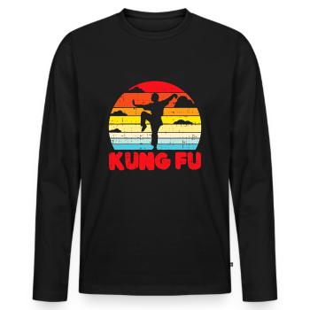 Kung Fu Crane Pose Retro Wushu Chinese Martial Art - Men's Premium Organic Long Sleeve Shirt - black - Front - Nico (187cm)